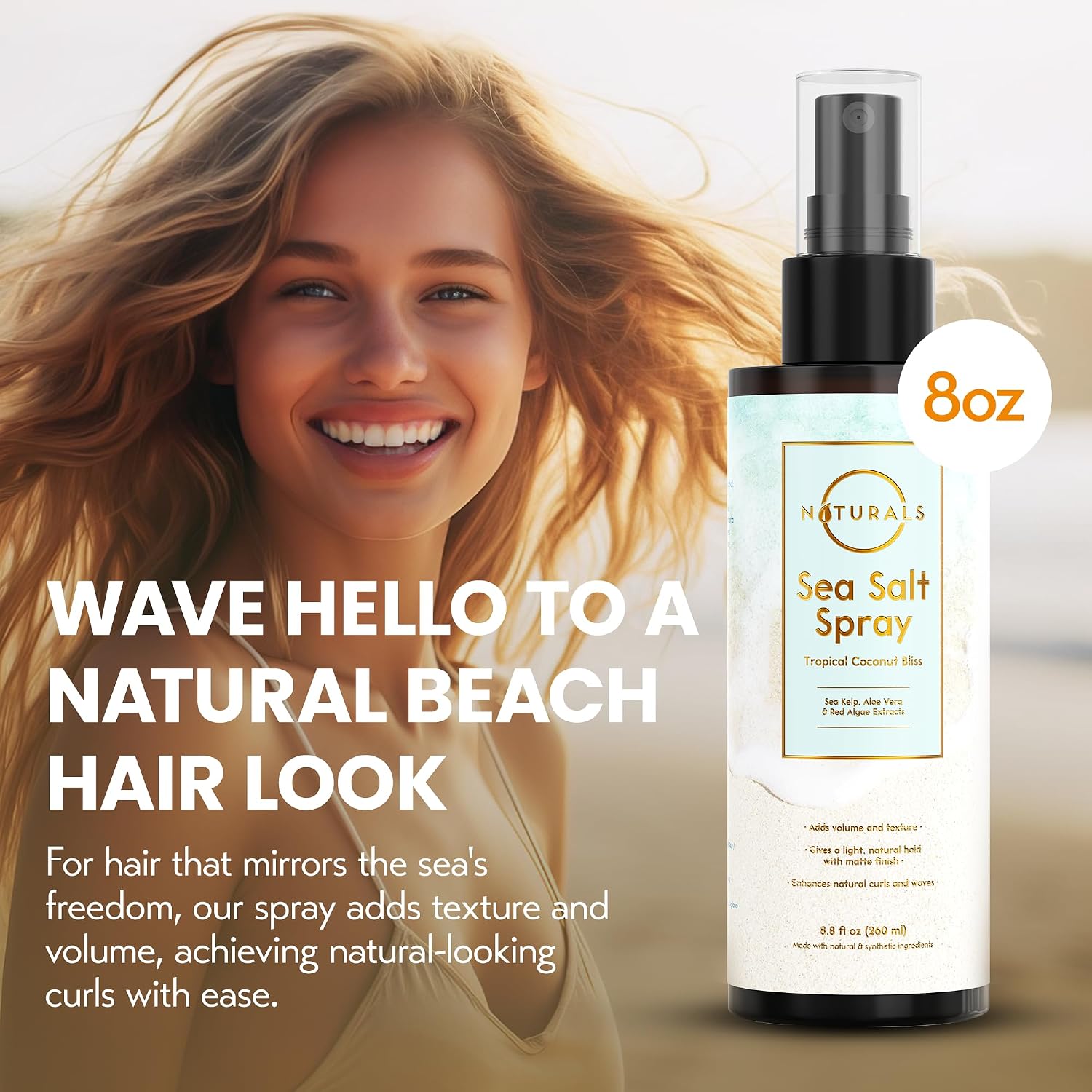 Sea Salt Water Spray for Men - Texturizing Spray Wavy Hair Products - Tropical Coconut Bliss, 8 oz