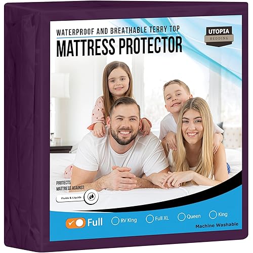 Utopia Bedding Waterproof Mattress Protector Twin Size, Premium Terry Mattress Cover 200 GSM, Breathable, Fitted Style with Stretchable Pockets (Purple)