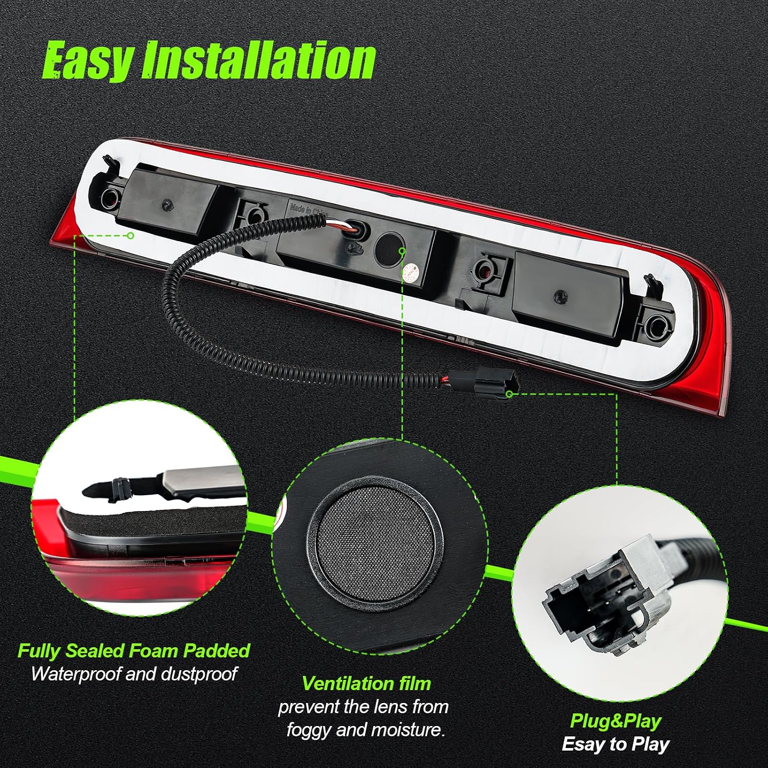 LED Third Brake Light Compatible With 2019-2026 RAM 1500 High Mount 3rd Brake Cargo Light Red Housing Clear Lens (Not for Camera Models or Classics