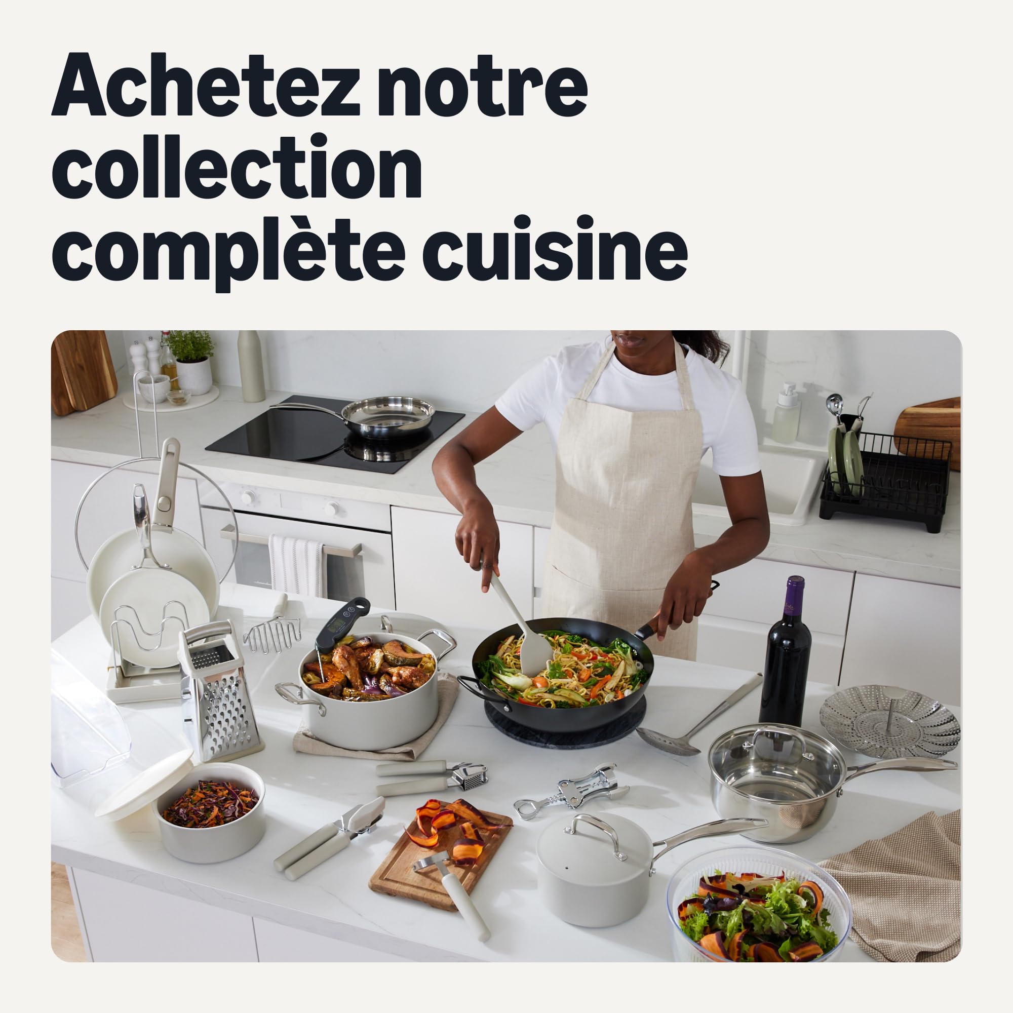 Amazon Basics Wok Pré-Assaisonné en Acier au Carbone avec Manche en Bois d’Acacia, Compatible Tous Feux, 32cm