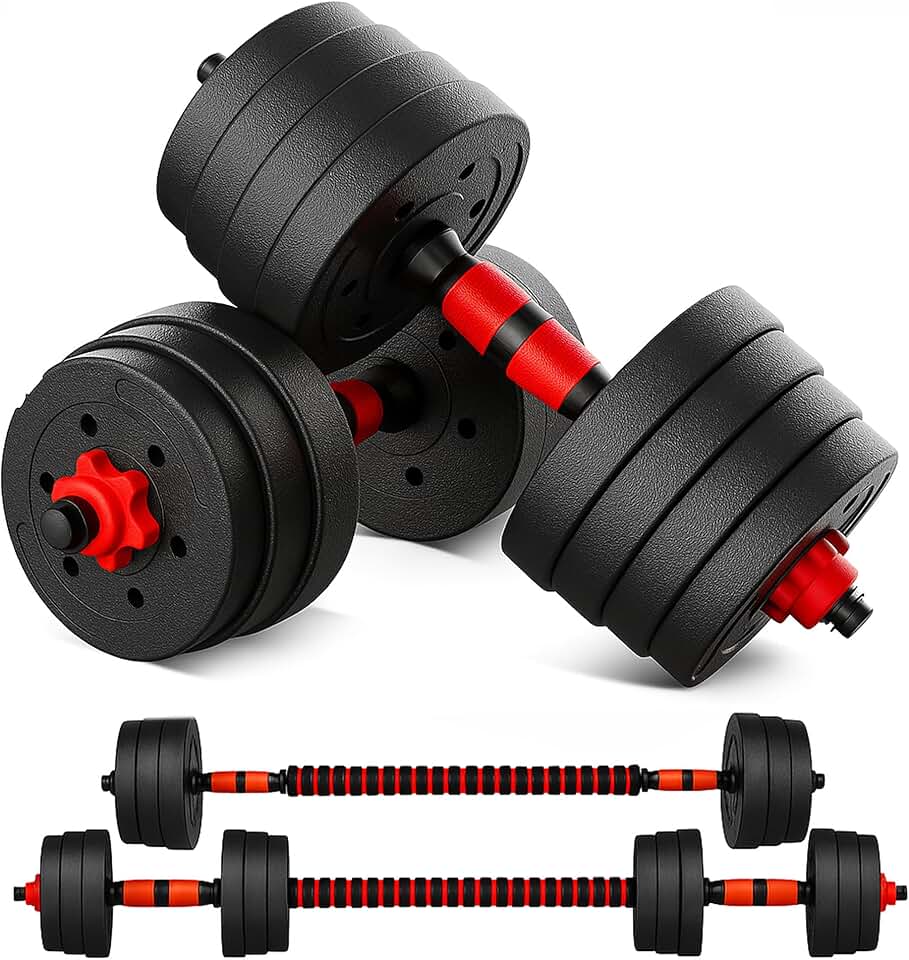 FK Sports 2 in 1 Adjustable Dumbbells | Barbell Weights Set 