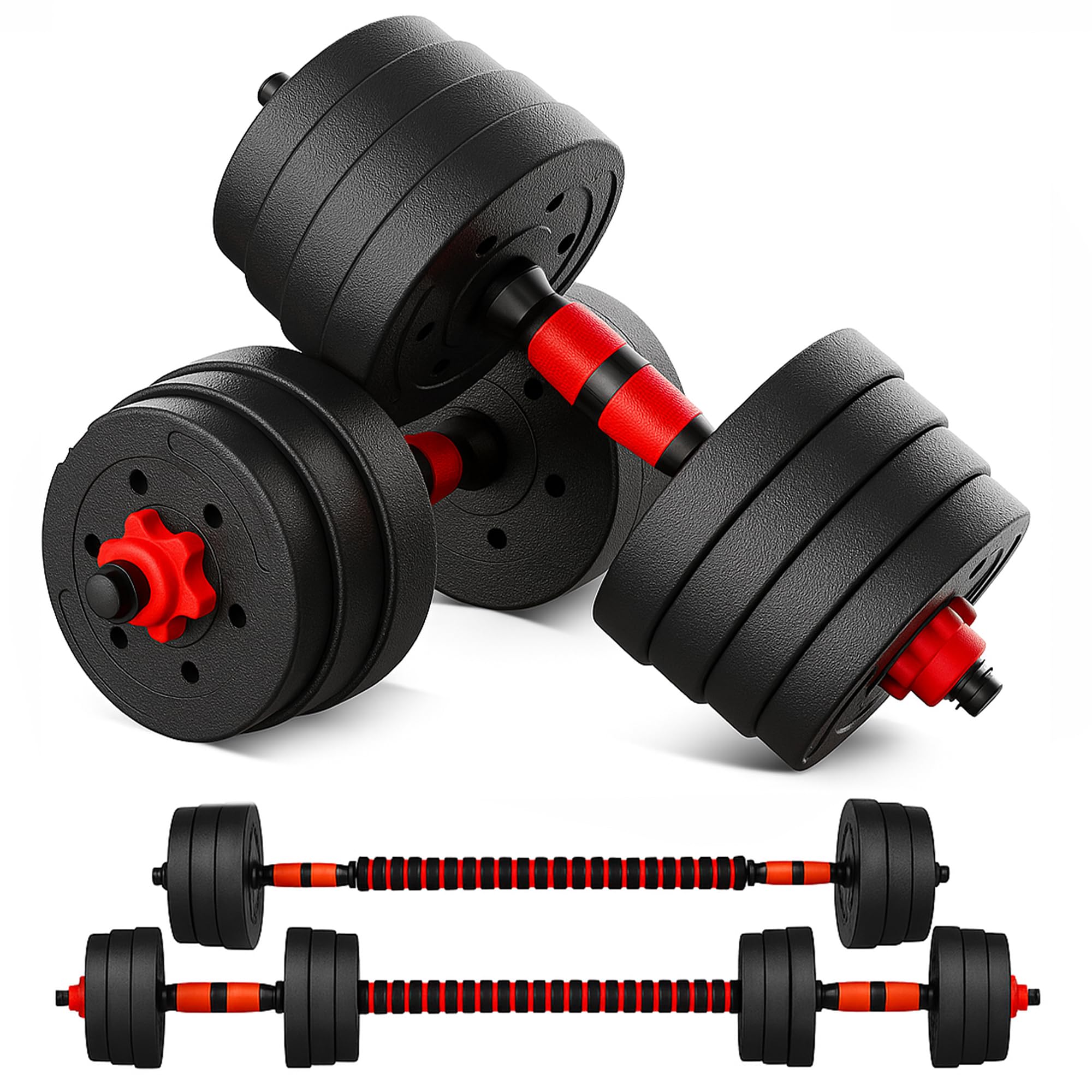 FK Sports Adjustable Dumbbells Set with Barbell 30Kg - Dumbbell Weight Set for Women & Men for Home Gym- Weight Lifting Set for Bodybuilding & Strength Training - Anti Slip Handle - Gym Equipment