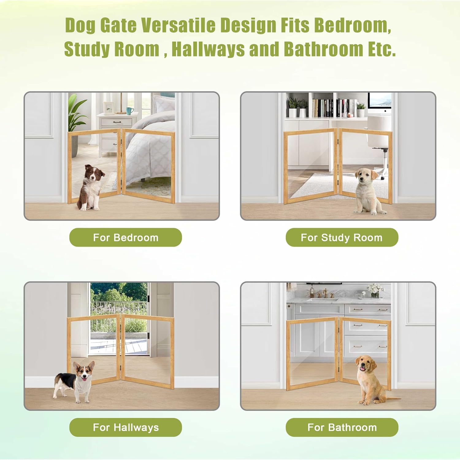 LZRS Clear Dog Gate for Indoor Use - Transparent Pet Fence with Solid Hardwood and Plastic Board, Stylish & Durable freestanding Pet Gate for Doorways, Stairs and Hallways-2 Panel Natural