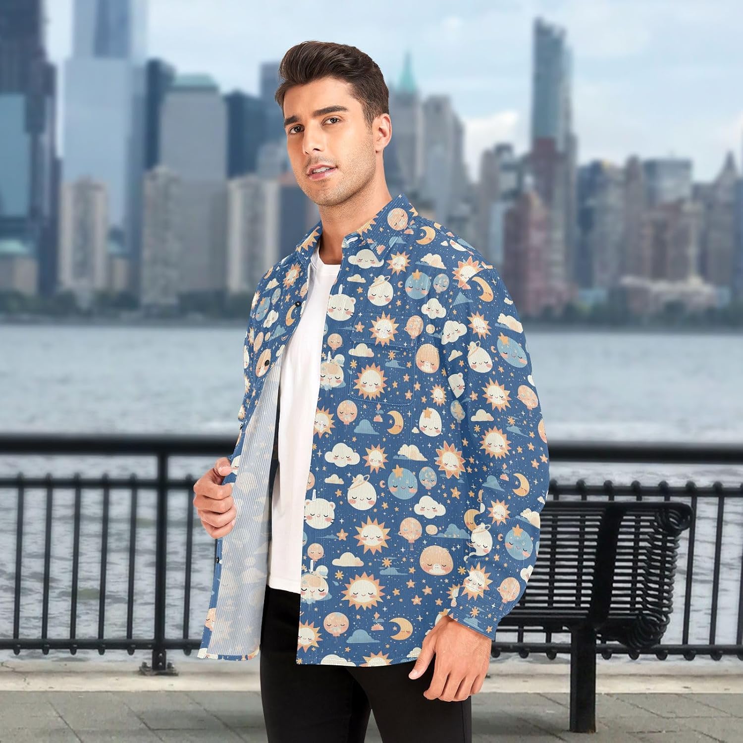 KLL Starry Night Star Sun Moon Unisex Adults Wrinkle Free Rugby Shirts Vacation Long Sleeve Blouse