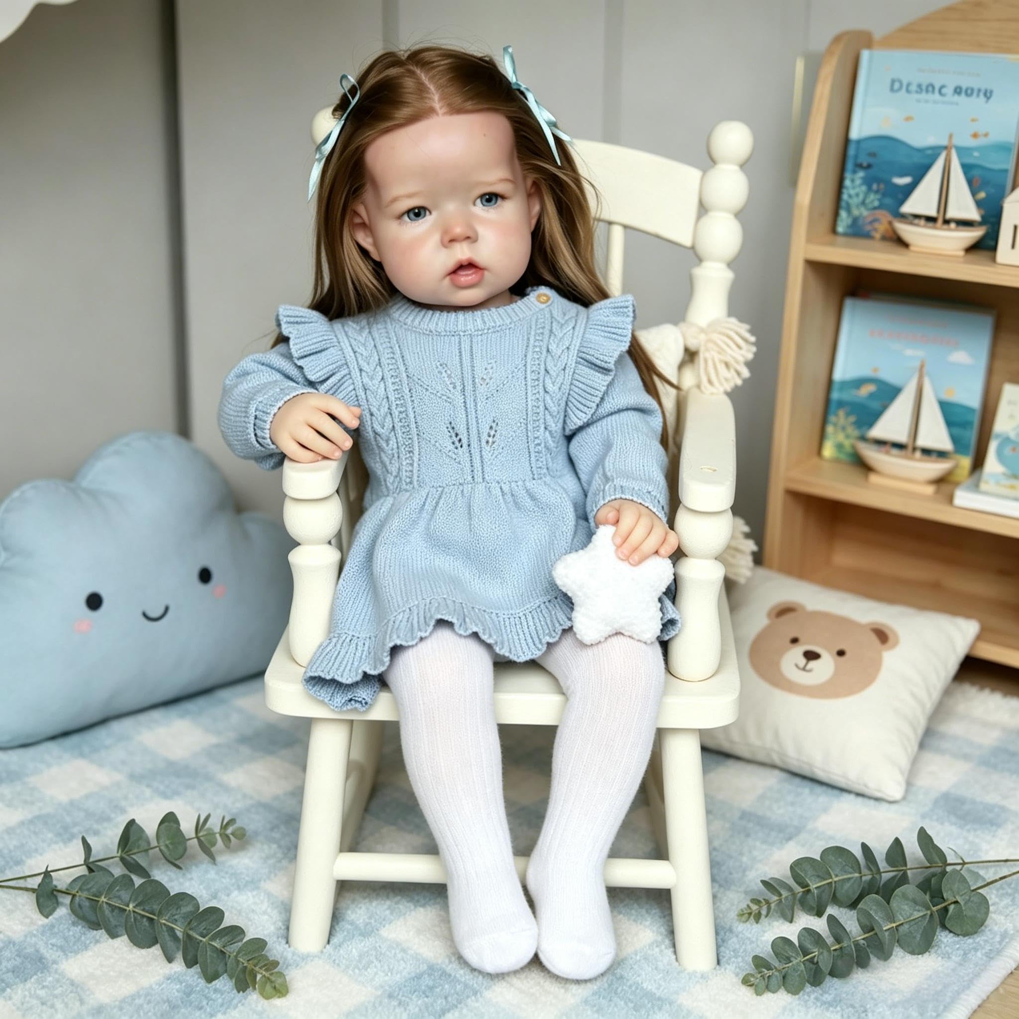 Realistische Reborn-Kleinkindpuppen Mädchen 70 cm große Reborn-Babypuppen, Lebensechte Babypuppe mit Langen Haaren Naturgetreuen Kleinkind Puppe Weichem Stoffkörper für Kinder