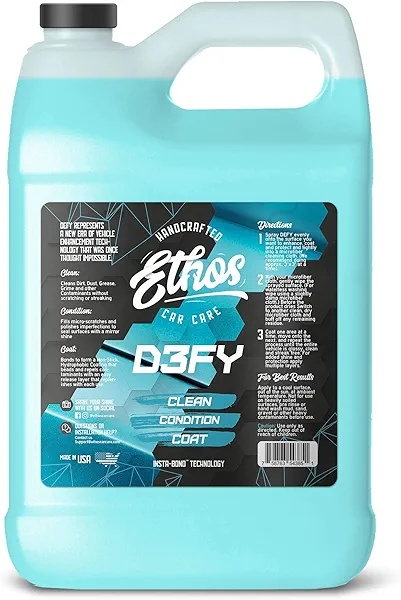 Ethos Defy - 3 in 1 Ceramic Coating - Waterless Car Wash Spray & Wax - Car Wax Rnseless Wash - Car Cleaning Supplies - Polish & Polymer Paint Sealant Protection - with Insta-Bond Technology (1 Gallon)