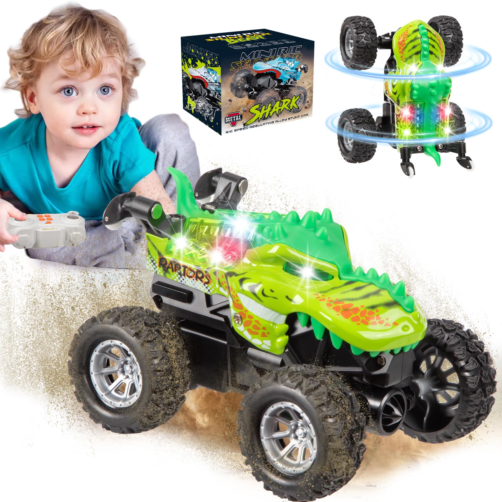 TOHIBEE Remote Control Car, 360° Spins Remote Control Truck for Boy, 2.4GHz Rc Car with Bodylight and Rechargeable Batteries, Metal Shell Monster
