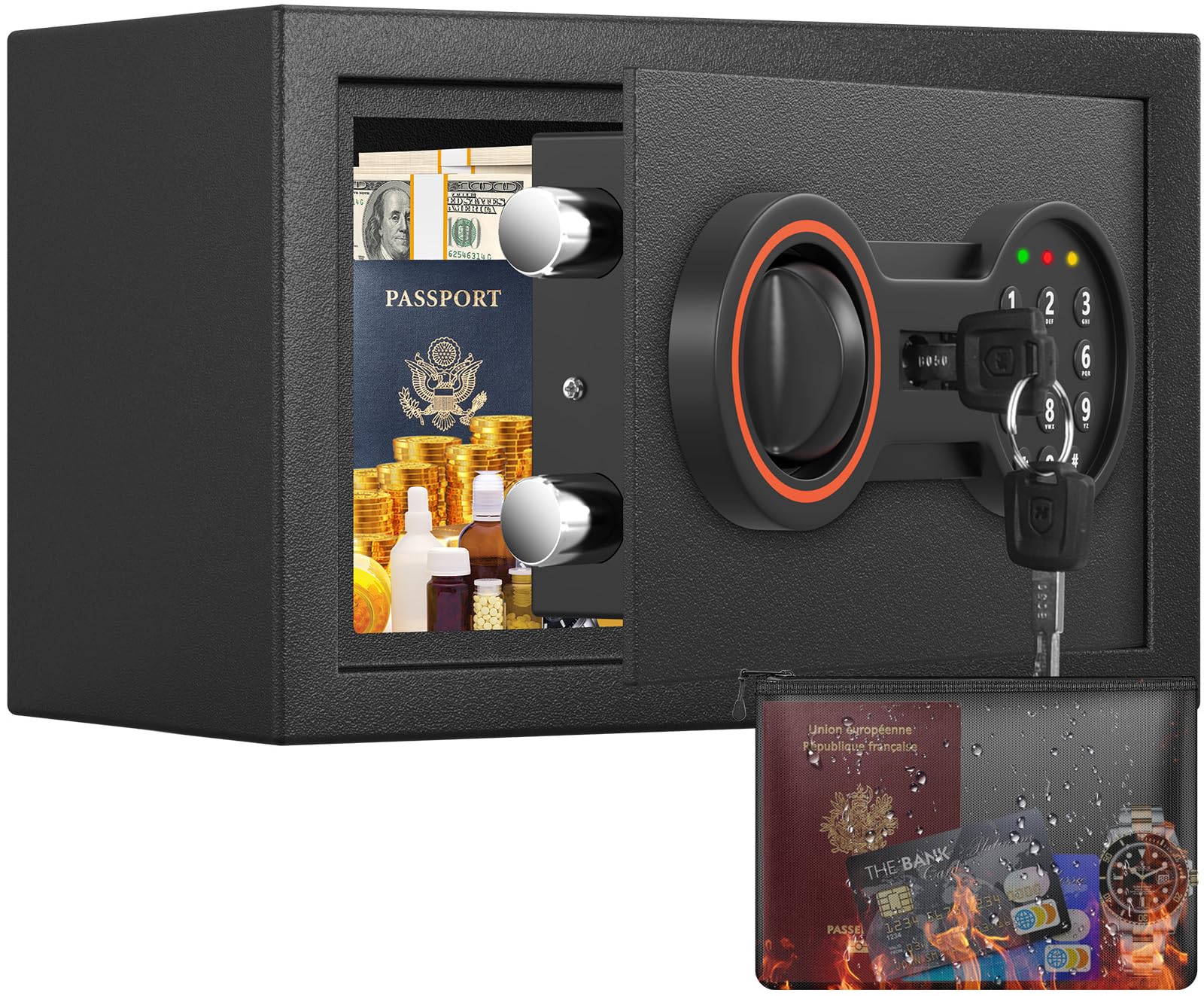 Safe Tresor für Zuhause, Digitaler Tresore mit Zahlenschloss, Sensor-Licht und Abnehmbares Regal, Heimsafeschrank Möbeltresor für Geld, Munition und Wertvolle Gegenstände