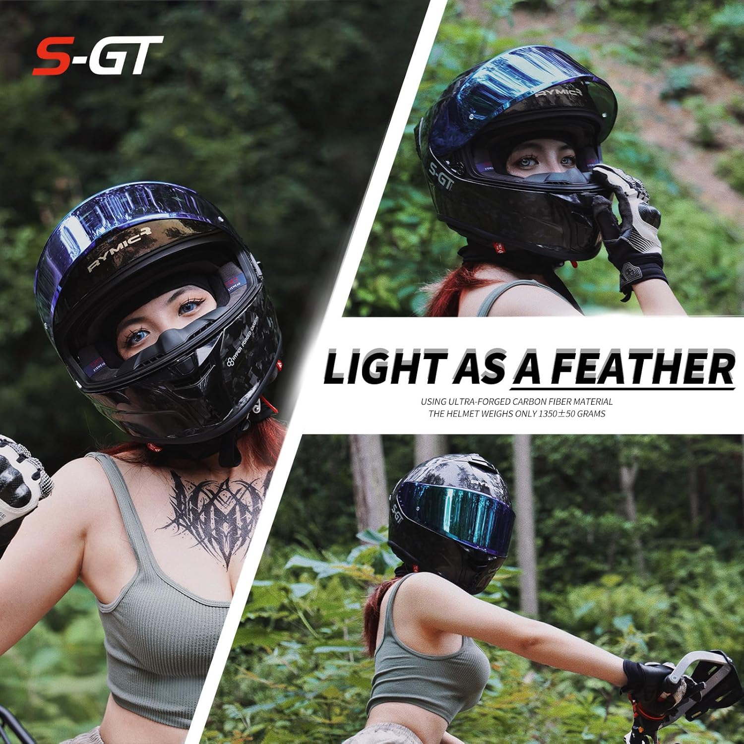 S-GT Carbon Fiber Motorcycle Helmet Full Face Racing Helmet for Adult Speaker Pockets DOT Approved