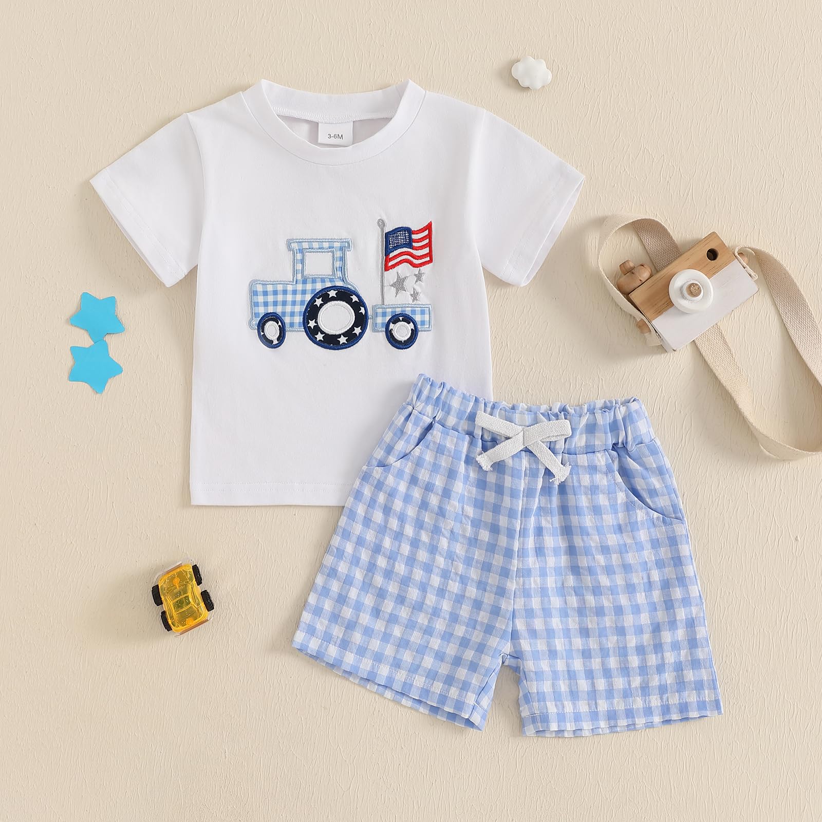 Socutebabe 4th Of July Baby Boy Girl Outfit Toddler Truck Flag T Shirt Top Shorts Fourth Of July Outfits Cute Summer Clothes (White, 2-3T)