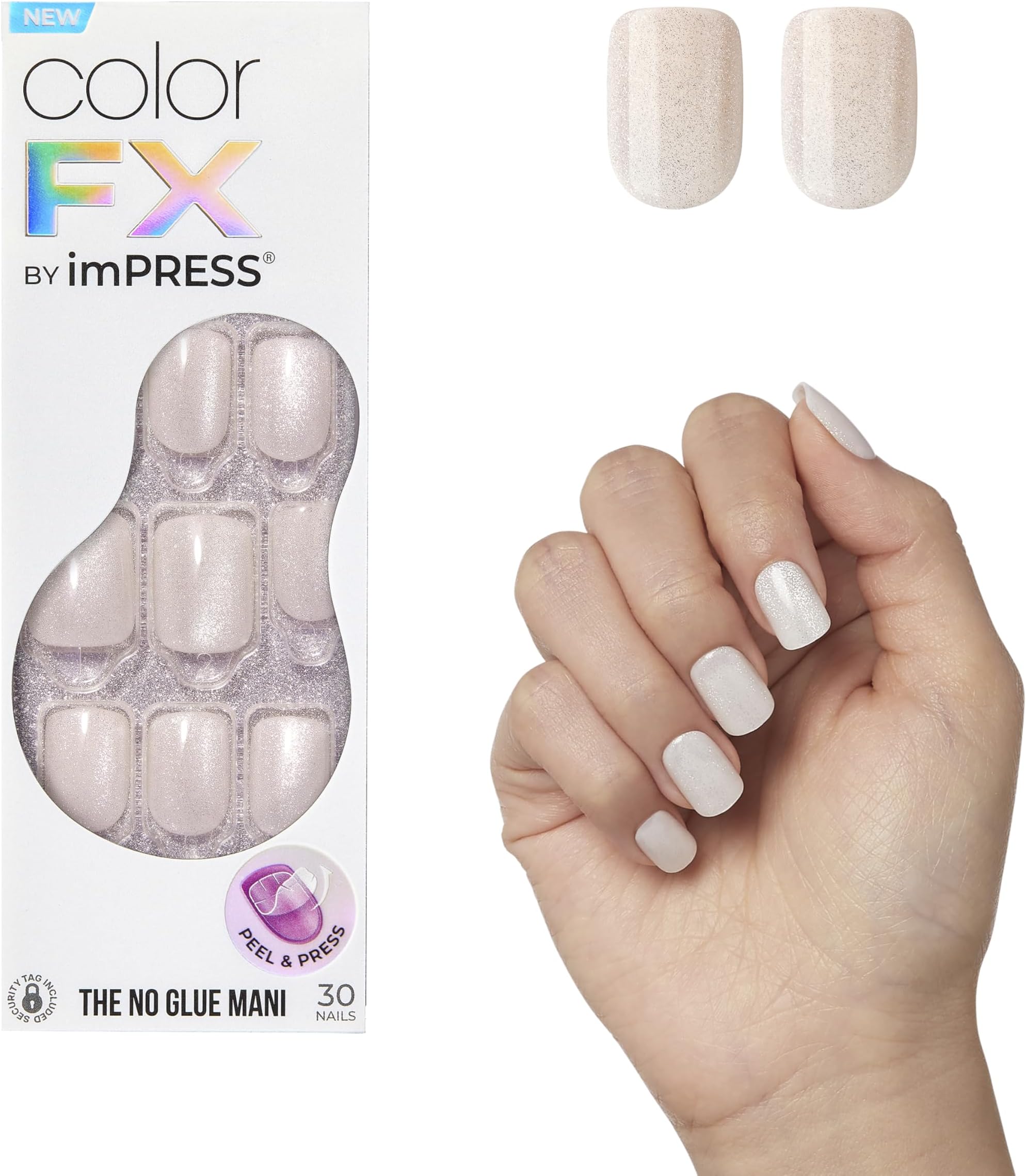 KISS colorFX by imPRESS Press On Nails, 'Rebel', Solid White, Short Squoval, IMPROVED adhesive, Up to 10-Day Hold, Nail Kit Includes 30 Fake Nails, Prep Pad, Manicure Stick, Mini Nail File
