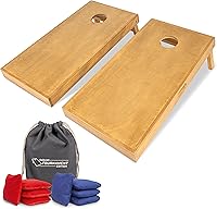 GoSports 4x2 ft Regulation Cornhole Boards Set - Commercial Grade Solid Wood, 8 Tournament Bean Bags, Natural/Light Brown