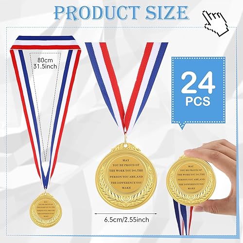 Miniatura 8 de Ecally Juego de 48 regalos de agradecimiento para empleados, medalla de premio de oro de metal con cinta para el cuello, calcomanías inspiradoras de