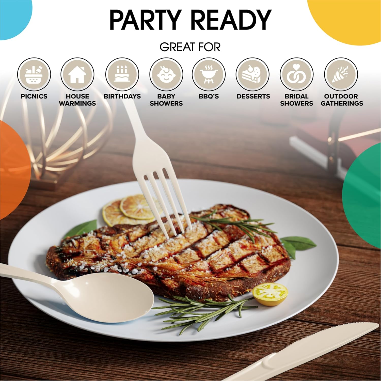 Party Solids Ivory Plastic Silverware Heavy Duty 300 Pieces Ivory Disposable Silverware Heavy Duty, Utensil Sets, 100 Of Each Forks, Knives & Spoons Disposable Cutlery Set For Party Supplies