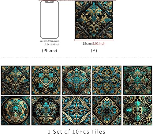 Miniatura 8 de Alwayspon Adhesivo para azulejos de pared moriscos, despegar y pegar, calcomanías de vinilo autoadhesivas para azulejos de cocina y baño, 6 x 6