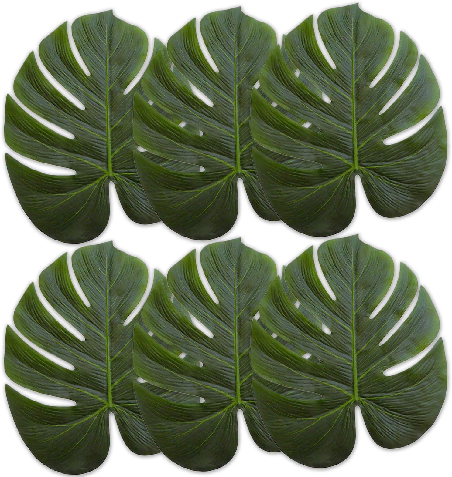 14" Green Leafs - Artificial Palm Plants - Hawaiian - Zoo - Jungle - Beach -Tropical Themed Parties - Luau Party Leaves Decorations (6 pcs Pack)