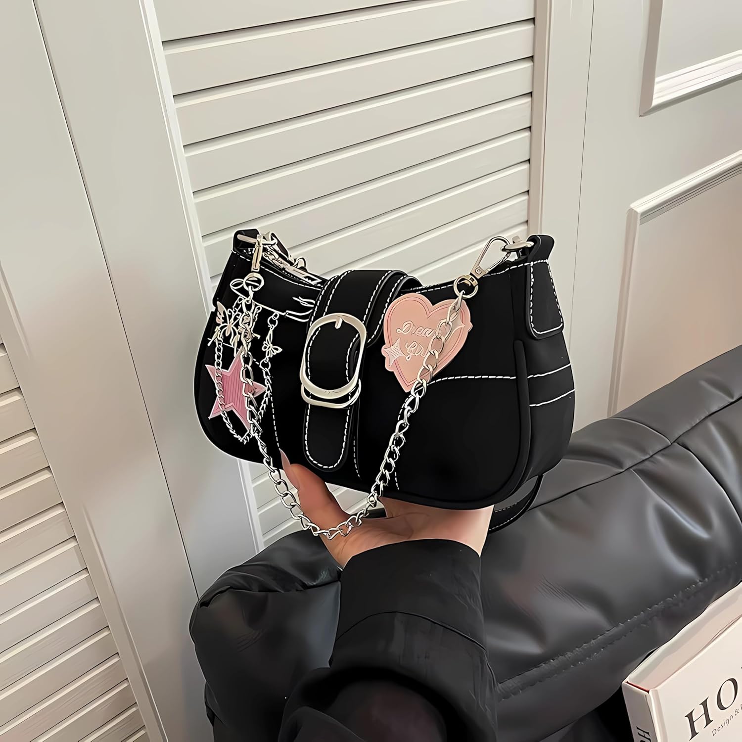 Cute Y2k Purse, Black y2k Shoulder Bag Crossbody Purse, Y2Ks Accessories Goth Punk Style Bag for Women Girl - Image 5