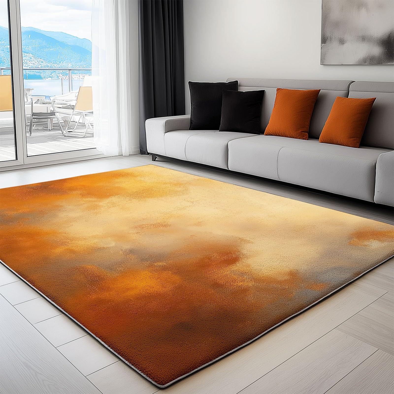Tapis de salon doux orange lavable pour un sol sécurisé et chaleureux