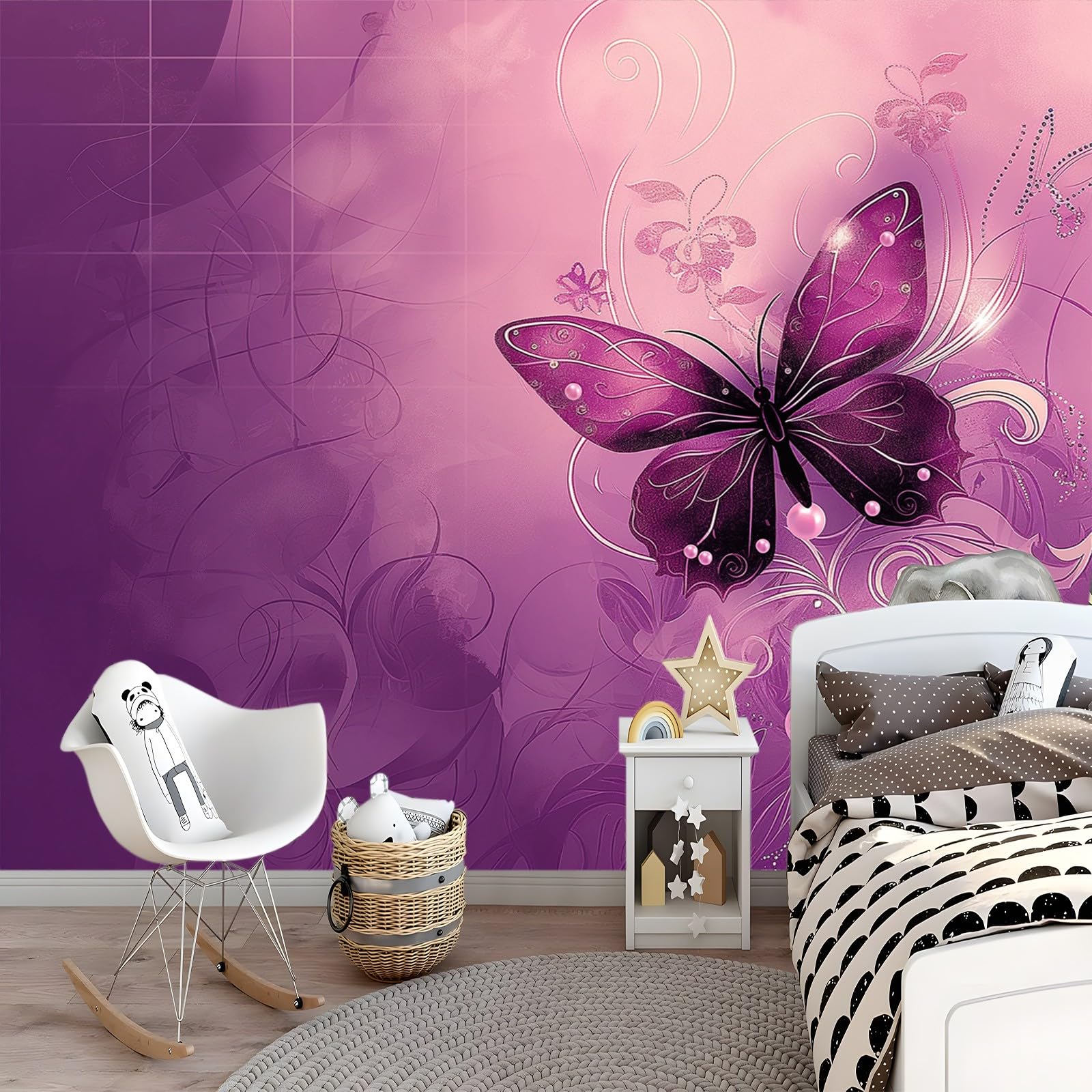 Tapeta 350 x 256 cm, tapeta na fizelinie, abstrakcyjny wir, motyl kwiatowy, dekoracja, wodoszczelna, folia ochronna na ścianę, do sypialni, salonu, tapeta ścienna, fototapeta fioletowa, w zestawie