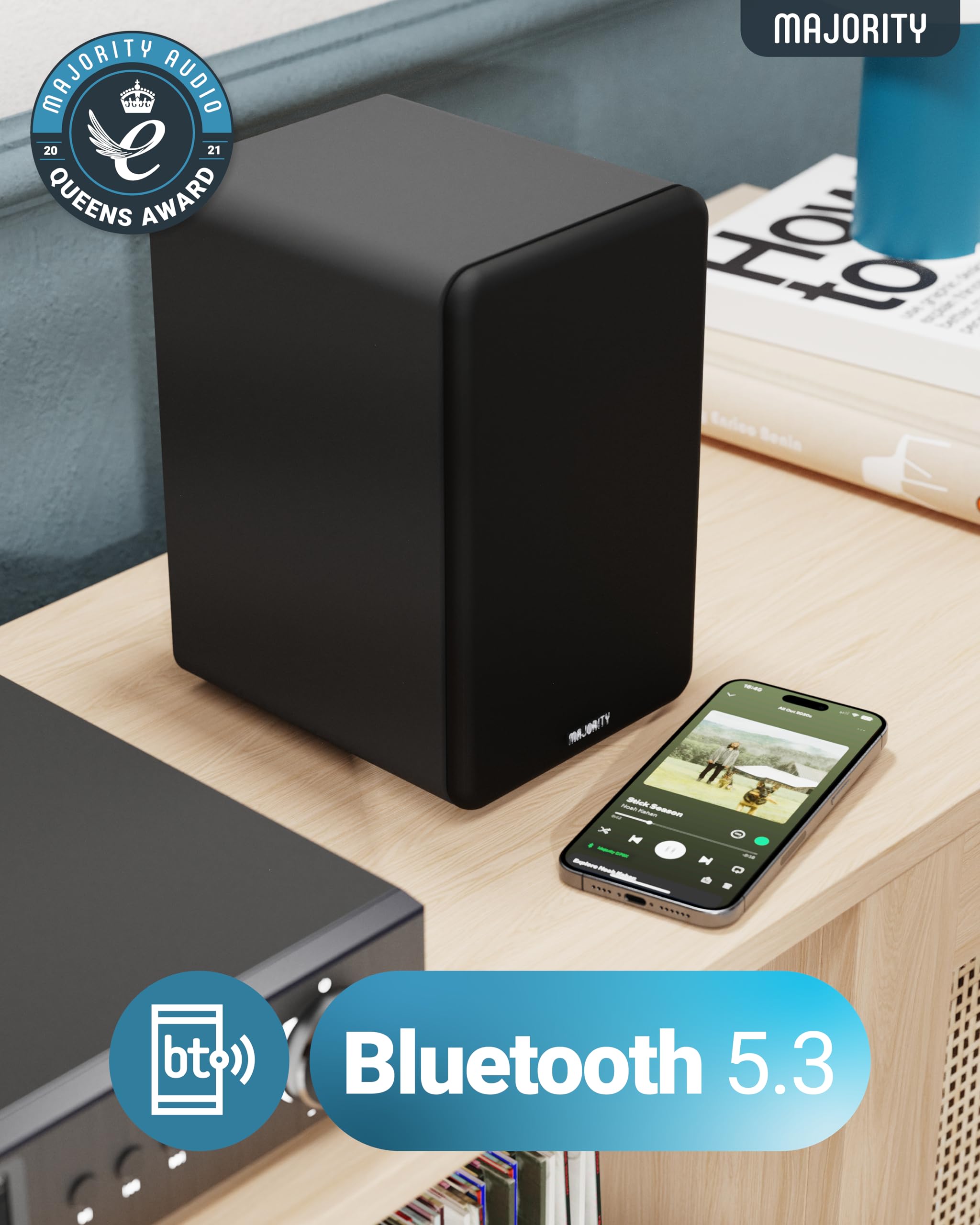 Majority D70X Enceinte Active Amplifiée | 70W Enceinte PC Bluetooth 5.3 | Double Cônes de Haut-Parleurs en Fibre de Carbone Enceintes Bibliotheques | Enceinte Monitoring Studio avec HDMI Arc (Noir)