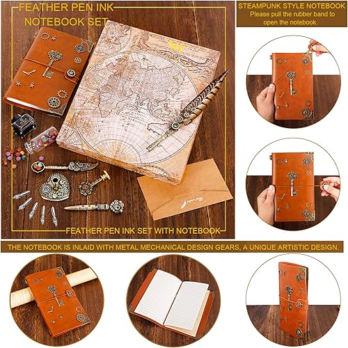 Miniatura 5 de NC Juego de tinta para plumas, incluye bolígrafo, cuaderno, 5 puntas reemplazables, sello, cuchara, cuentas de cera, cera blanca, tinta, soporte