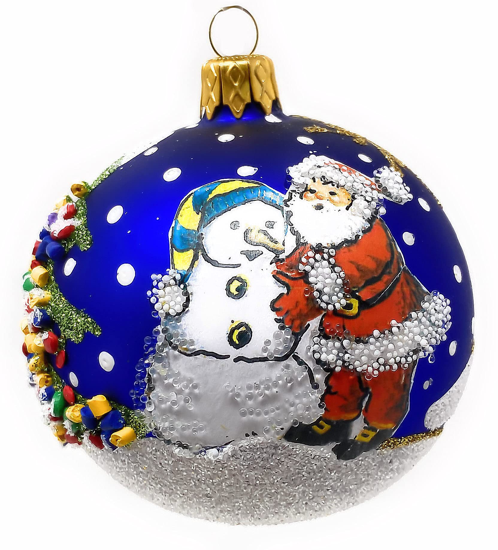 3-inch Glass Ball Christmas Ornament Santa Claus with Snowman Polish Glass Ornament (Navy Blue, 3-inch/80mm)