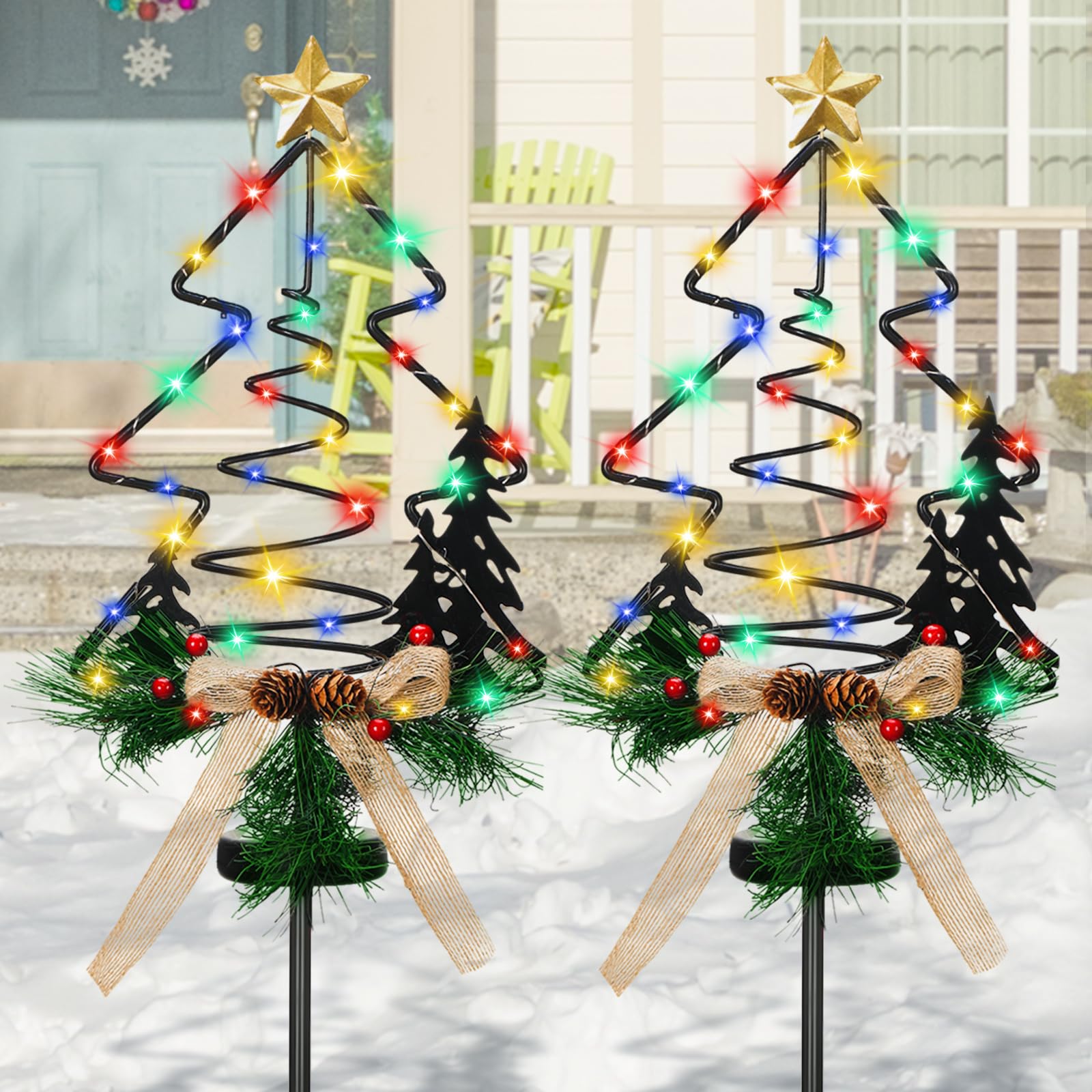 Photo 1 of 2 Pcs Nativity Scene Outdoor Yard Stakes Metal Christmas Light Decorations LED Christmas Decorations Nativity Scene Outdoor Solar Outdoor Lighted Nativity Scene for Pathway Garden Lawn (Tree)