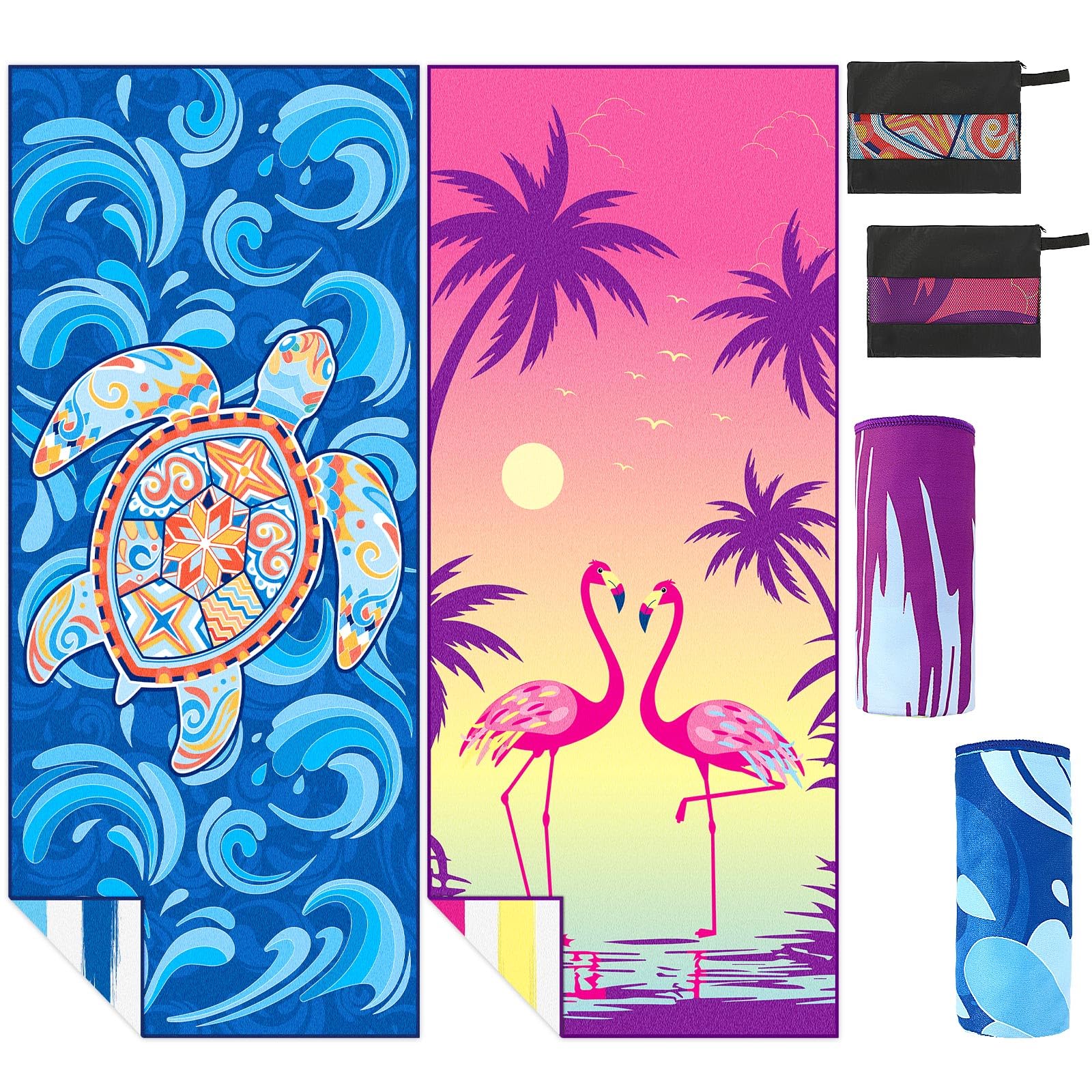 JULMELON 2 Pack Quick Dry Microfiber Beach Towels, Lightweight Super Absorbent Compact Sand Free Large Size Towels for Beach Pool Swimming Camping Travel Supplies Holiday Essential Gift