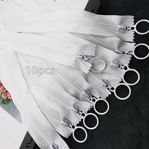 Miniatura 2 de Cremalleras de resina, 10 unidades de cremalleras que no separan con tiradores de anillo, cremalleras de plástico #3, cierre de cierre para ropa,