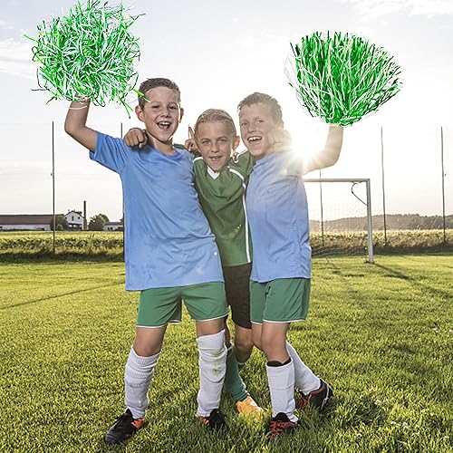 Miniatura 4 de 18 pompones de animadora de plástico de aluminio metálico verde y blanco con mango de bastón para juegos, deportes, escuadrones, fiestas de baile,