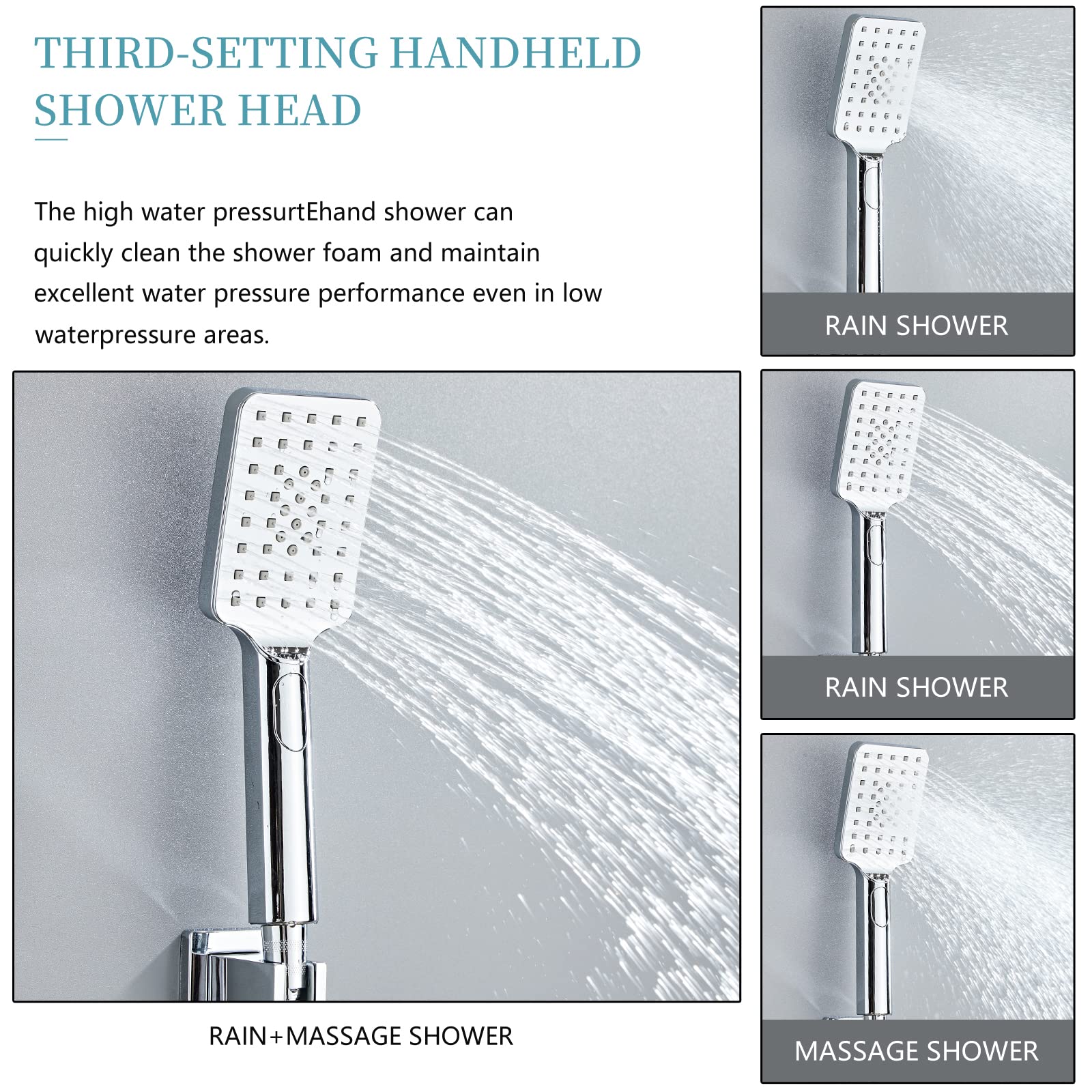 Shower System, Wall Mounted Shower Faucet Set for Bathroom, 8 Inch Square High Pressure Shower Head, 3-Setting Handheld Shower Faucets Sets Complete(Brushed Nickel)