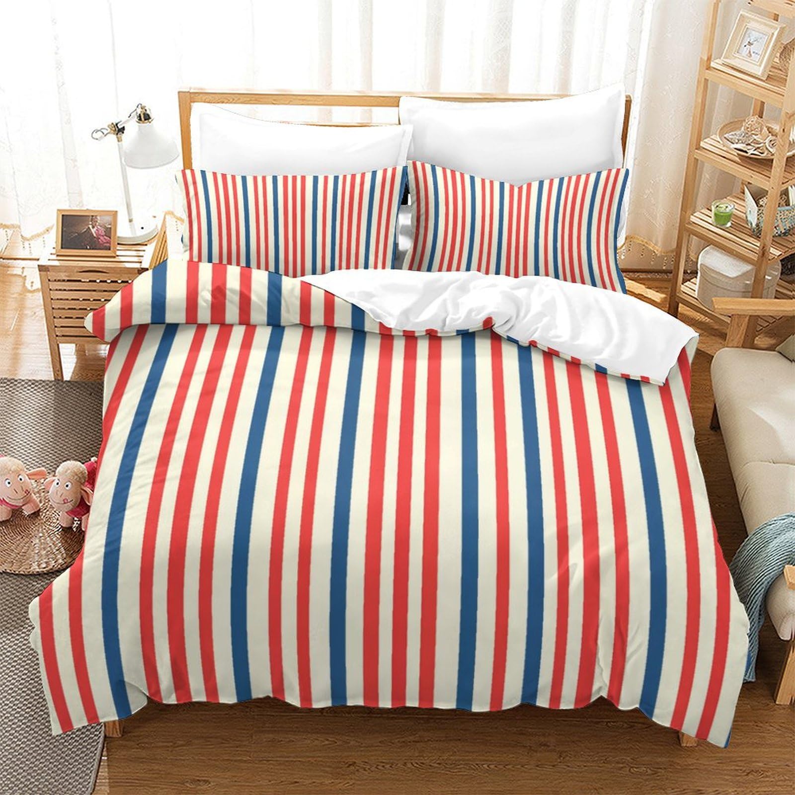 P1S9U7W5Y 3D Printed Colorful Stripe Duvet Cover Set 3pcs Microfiber Thickened Stripe Bedding Set King（220x240cm）