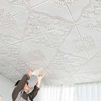 Foam Self-Adhesive Ceiling Panels Decorative, Waterproof Ceiling Stickers Wall Molding Kit/No Sag Interior Wall Panels Decor, for Residential Basement GarageType A,70 pcs cover 369 sqft