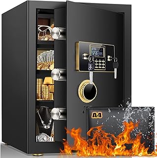 3.7 Cub Home Safe Fireproof Waterproof, Extra Large Fireproof Safe Box with Fireproof Document Bag, Digital Keypad Key and Inner Cabinet Box, Personal Security Safe for Home Firearm Money Medicines