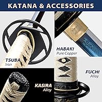 Vista 4 de entez Handcrafted Samurai Katana - Premium Damascus/T10 Clay Tempered Blades - Sharp Functional Japanese Swords