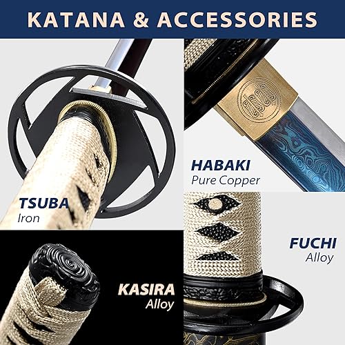 Miniatura 10 de entez Handcrafted Samurai Katana - Premium Damascus/T10 Clay Tempered Blades - Sharp Functional Japanese Swords Acero T10