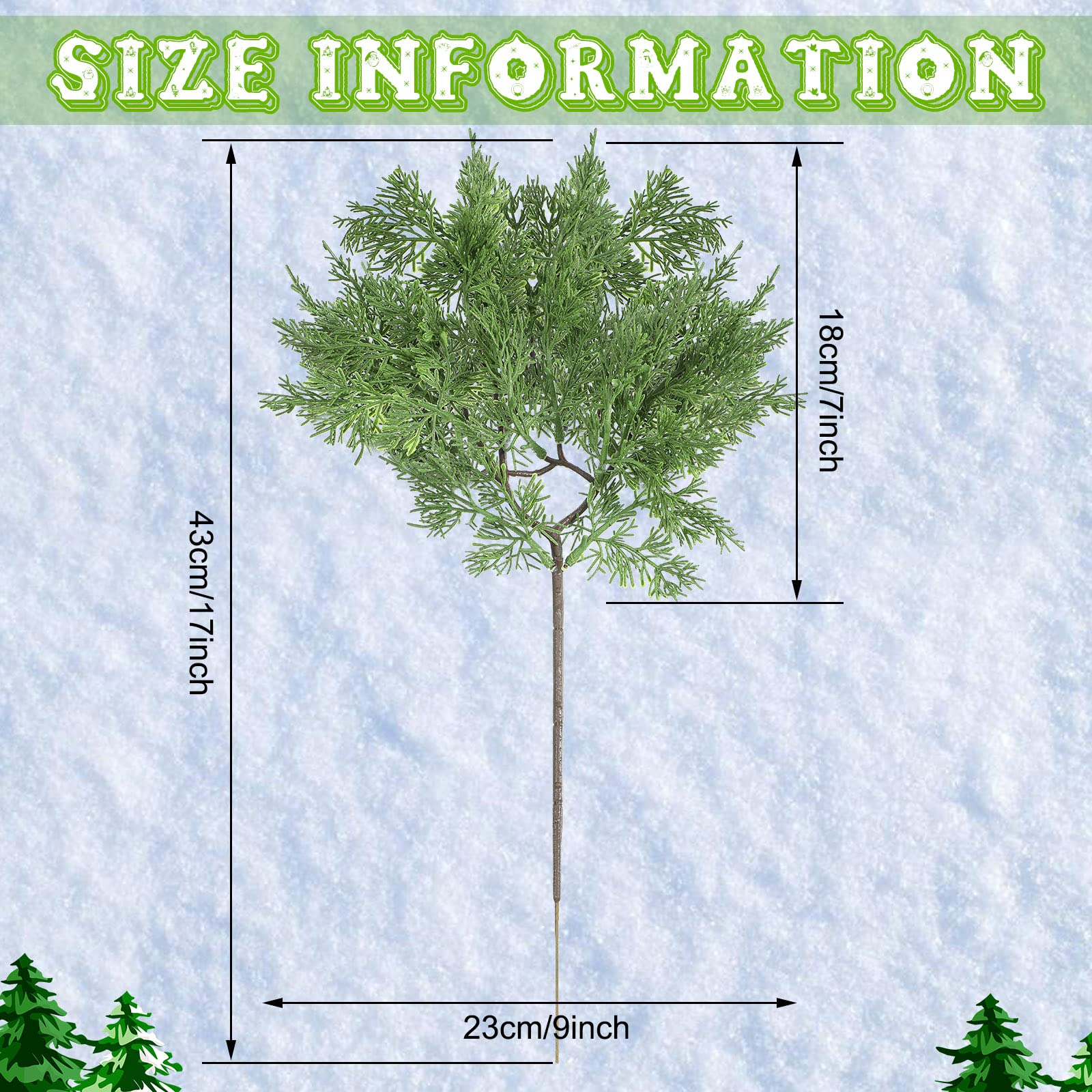 Christmas Fake Juniper Cedar Pine Branches, 17 x 9 Inches Faux Cedar Branches Artificial Cedar Sprigs Picks Christmas Branches for Decoration Garland Wreath DIY Craft Garden Home Holiday (36 Pcs)