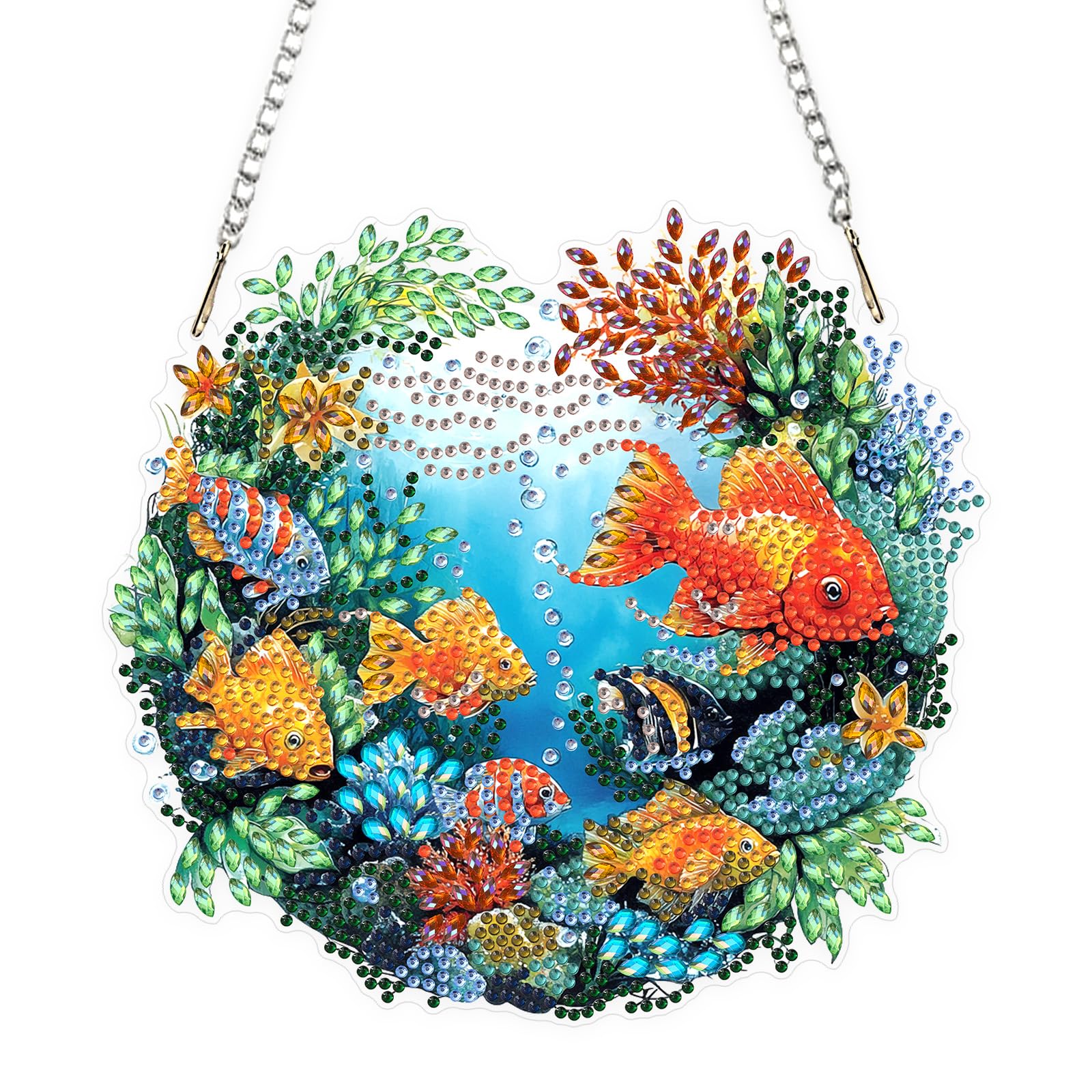 KEYIFA Diamond Art Kit for Erwachsene, Underwater Goldfish DIY Hanging Diamond Painting Crystal, Acrylic Gem Art Board, Diamantmalerei Anhänger, Hanging Ornaments Kit for Home Decor