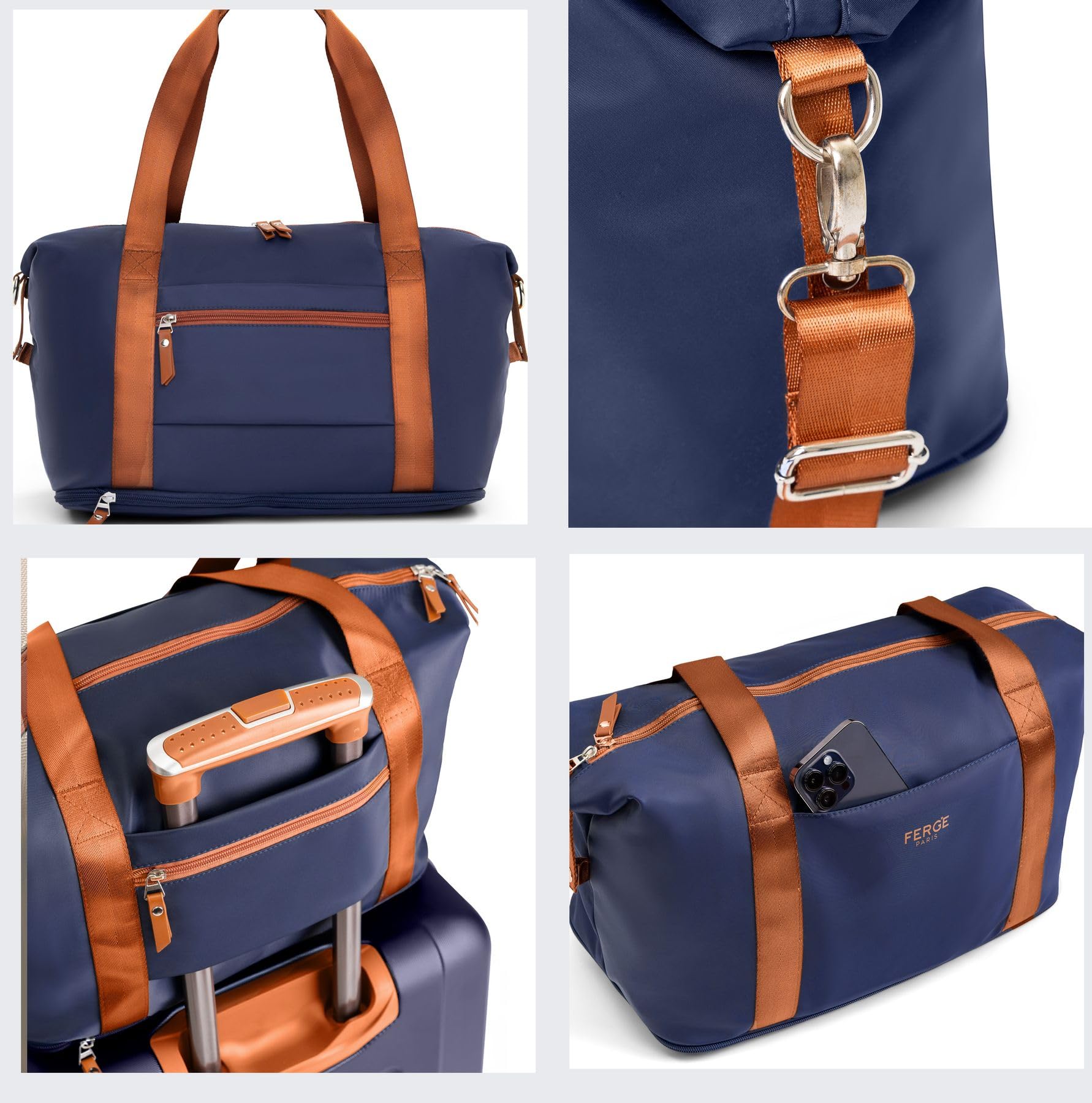 FERGÉ Milano - Lot de 3 valises rigides à roulettes - Bagage à main 55 cm - Taille L et XL - Valise rigide à 3 roulettes - 100 % ABS, Bleu/marron, 5er Set