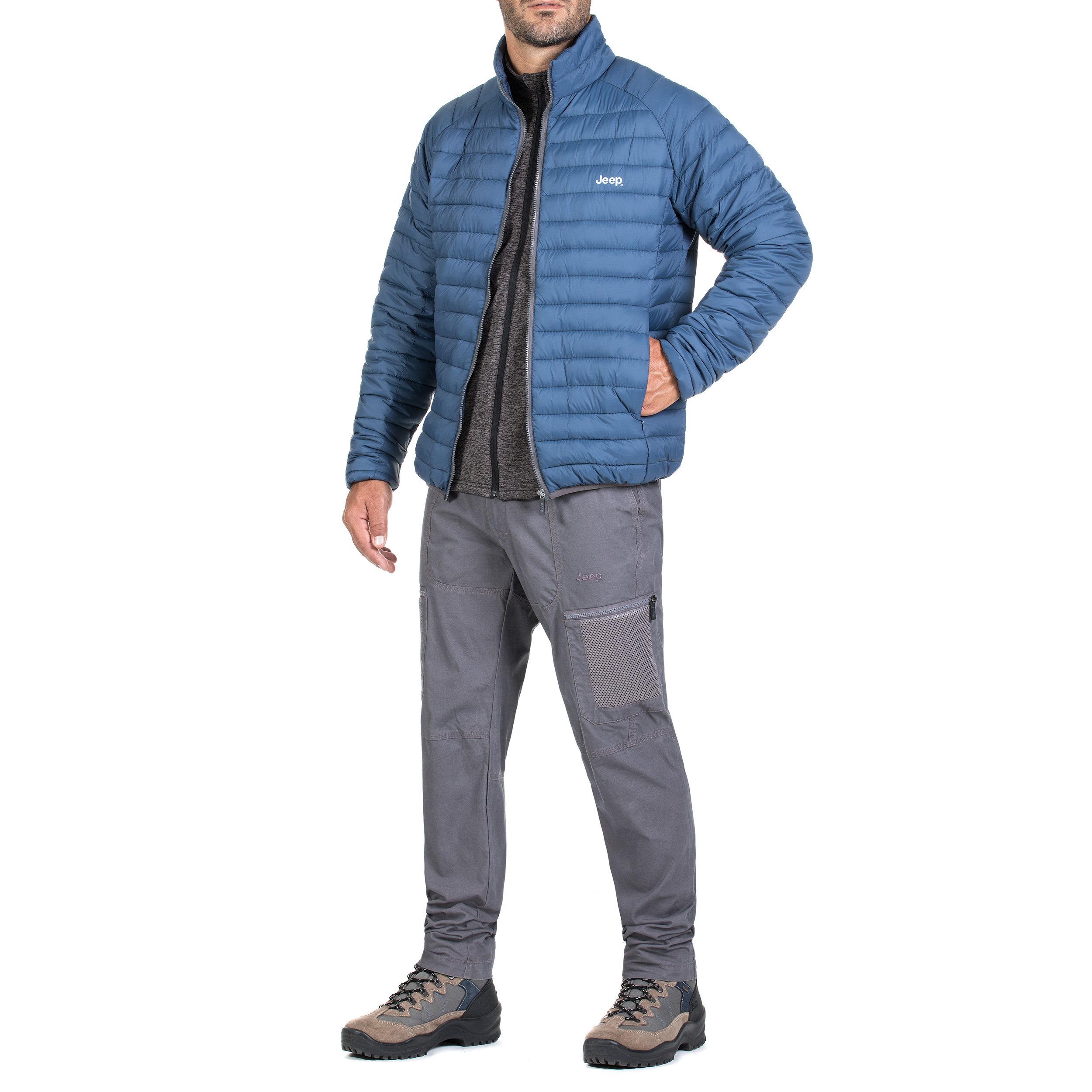 Jeep Piumino Leggero Uomo Piumino Leggero Ripiegabile in Sacca, Uomo, Dark Denim/Dark Grey, M