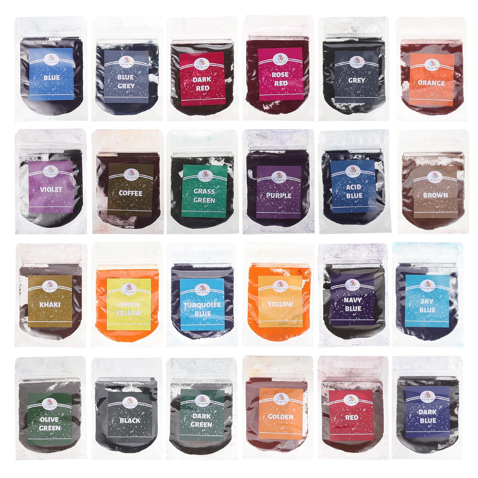 Kit de Pigmentos Tie-dye para Ropa 24 Colores, Polvo Sintético para Diseño en Bolsas de Tela y Prendas, Adecuado para Manualidades y Arte Familiar