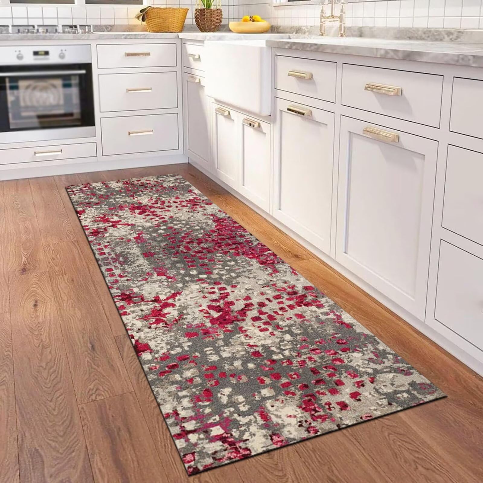 Tappeto Da Cucina Moderno,Tappeto Cucina 3.50 Metri Antiscivolo Lavabile Rosso/Marrone/Grigio/Rosa Tappeto Passatoia Corridoio Lungo Tappeto Camera Ingresso Per Cucina Bagno Soggiorno,Rosa,70x350cm