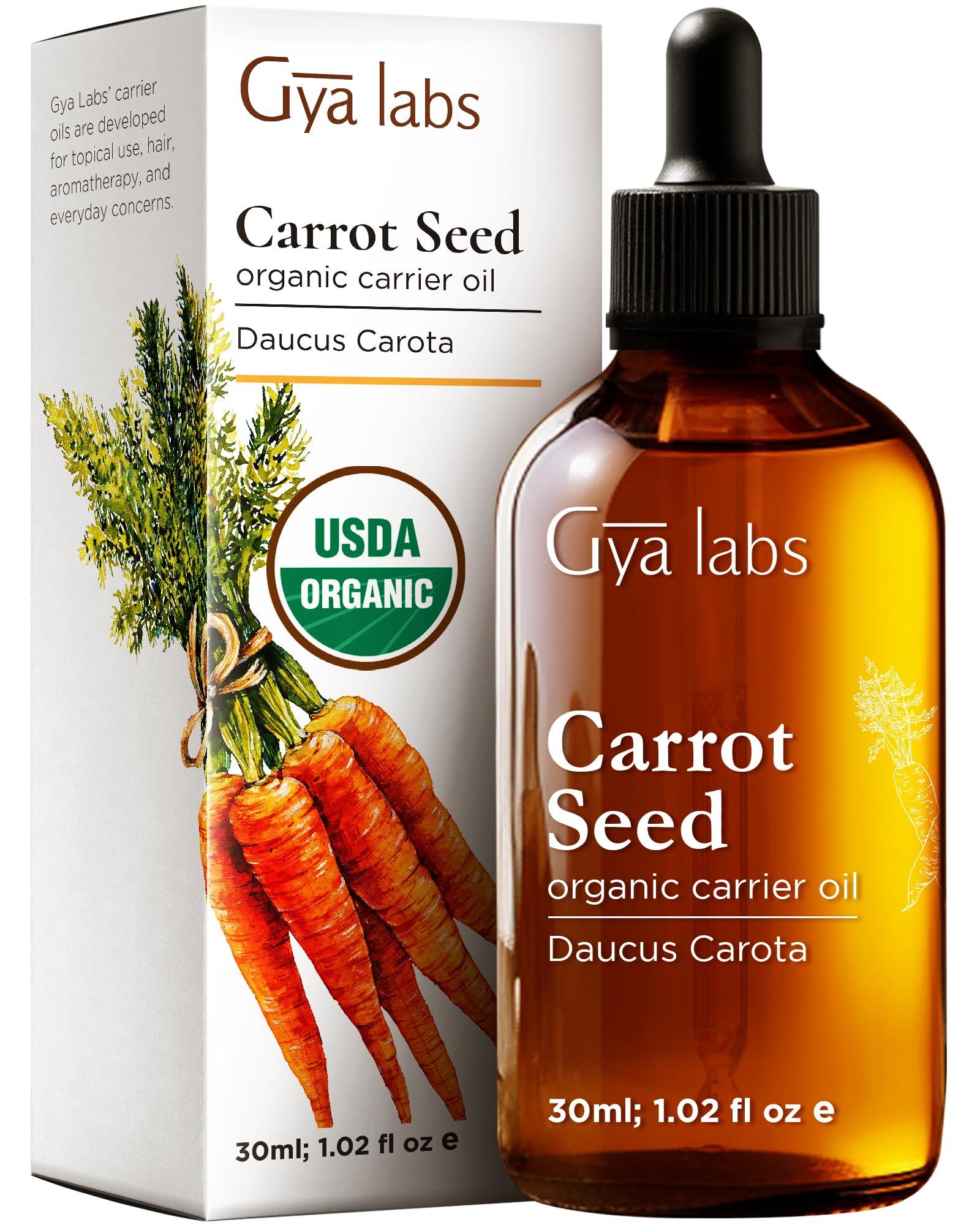 Gya Labs Organic Carrot Seed Oil for Skin - 100% Pure & Natural Unrefined Cold Pressed Therapeutic Grade Carrot Oil for Hair Growth, Scalp, Skin, Face & Massage (1 fl oz)
