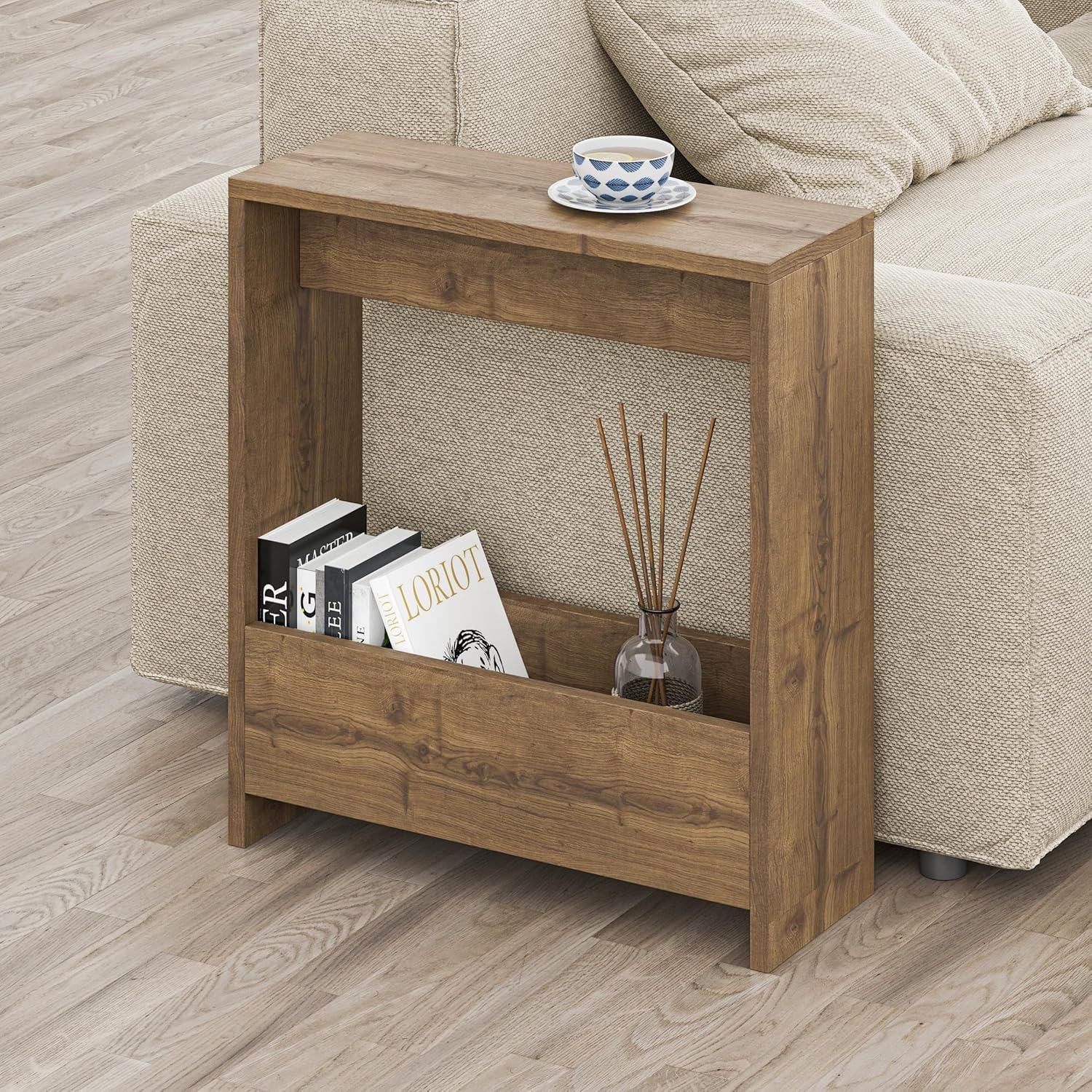 JV Home Simpi Narrow Side Table with Shelf Modern End Table with