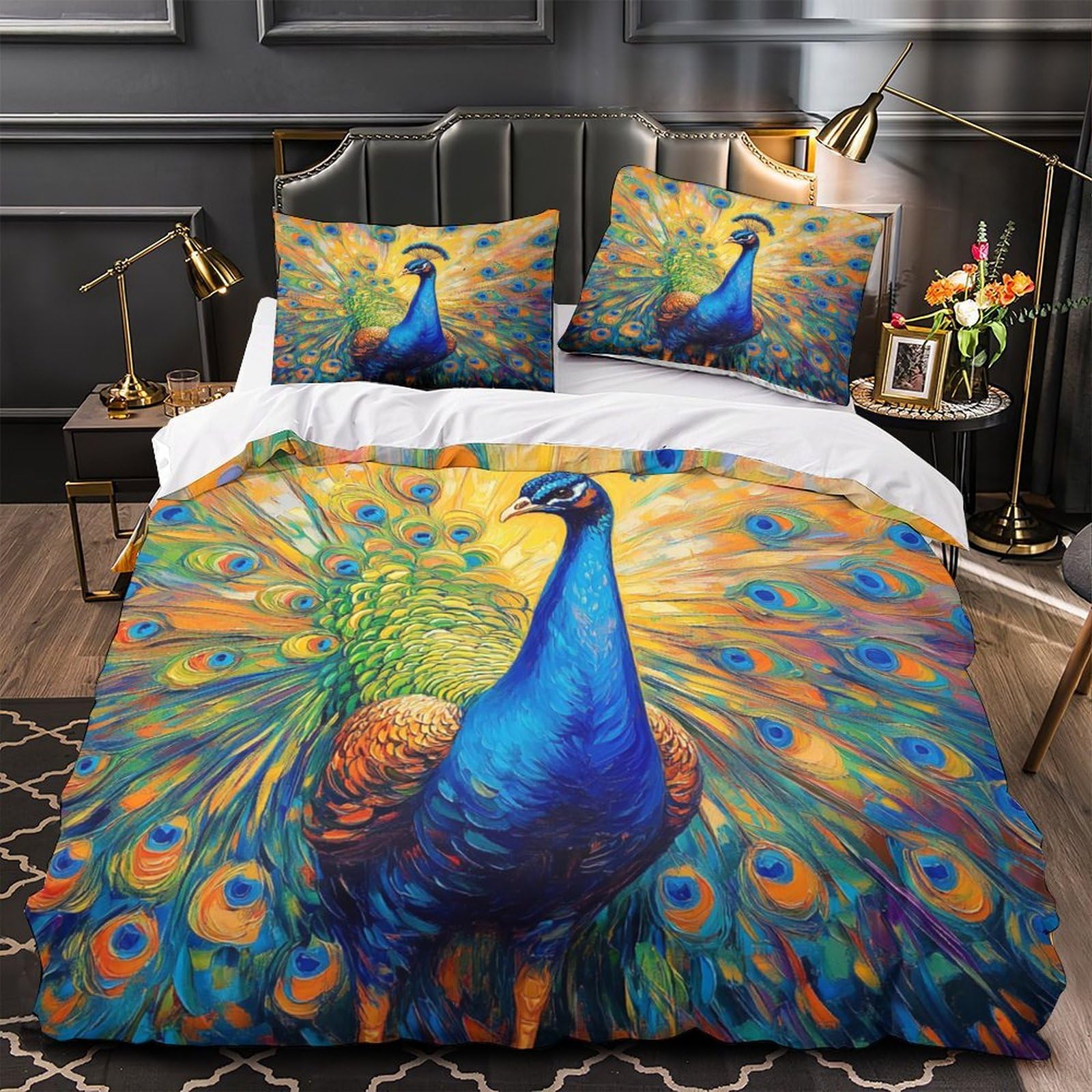 Housse de couette paon 3D pour illuminer une chambre d'ado en microfibre 200x200