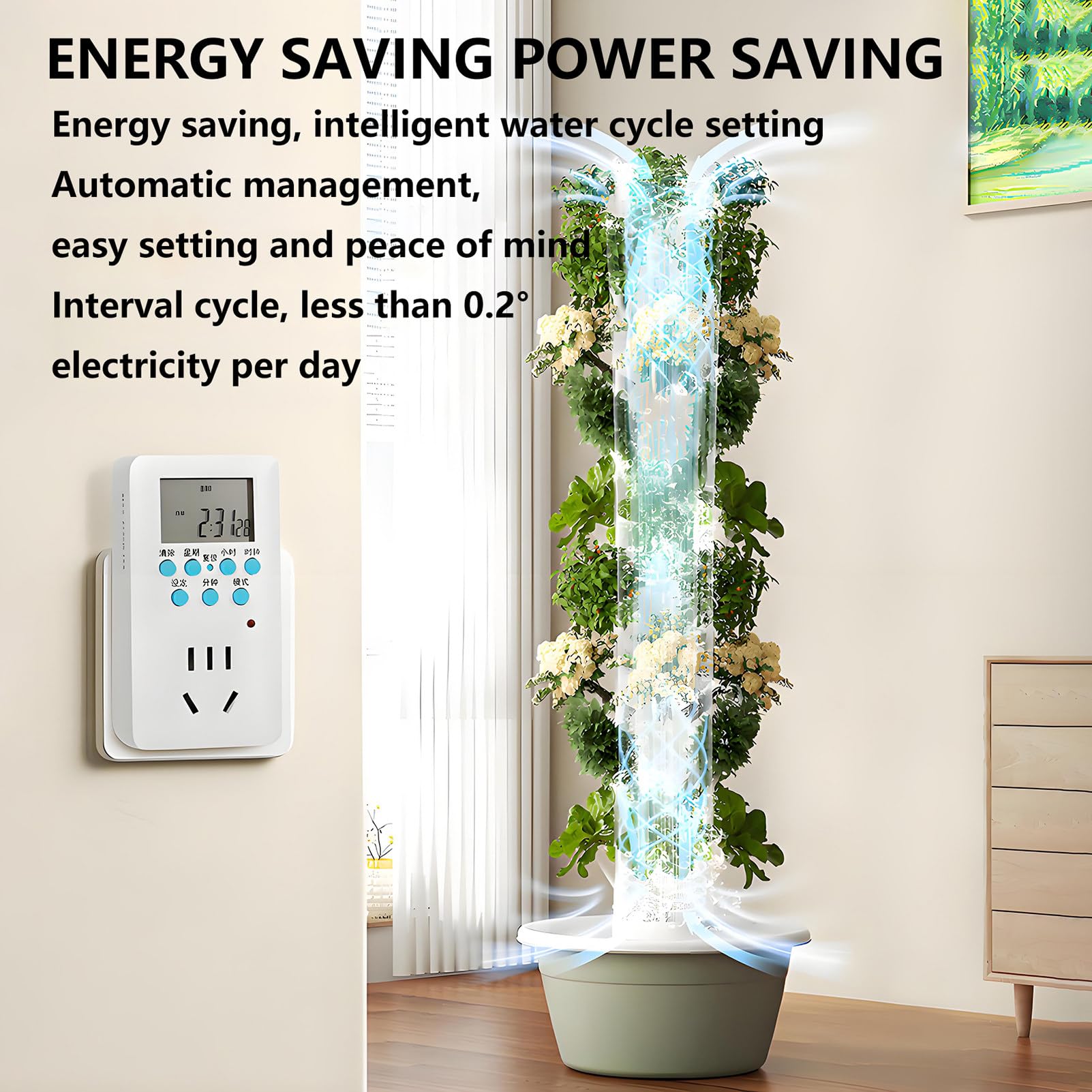 Torre Hidroponia Vertical con Led Kit de Cultivo Hidropónico en Torre con Bomba Hidratante y Tanque de Agua Móvil para Hierbas de Interior Frutas y Verduras Black-7Layer