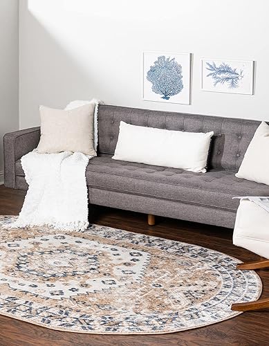 Miniatura 4 de Unique Loom Oxford Collection - Alfombra Sheldonian (5 x 8 pies, ovalada, beige y azul marino)