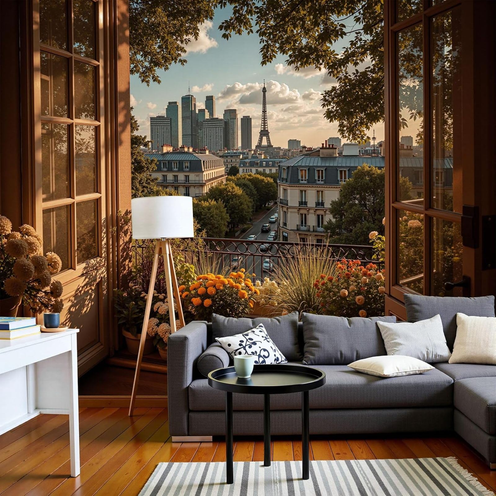 Modern Paris Skyline Photo Wallpaper, Outdoor Window City, Non-woven Wallpaper, Modern Wall, Living Room, Bedroom, Brown Wall Decor, Motif Wallpaper, 250cm x 175cm, Stickers - Frameless Painting - Pos