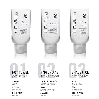 Billy Jealousy Shave3some Travel-Size Trio Shaving Kit for Men with Heating Pre-Shave, Super Slick Shave Cream and Cooling After-Shave, Citrus Scent, 3 Fl Oz Each
