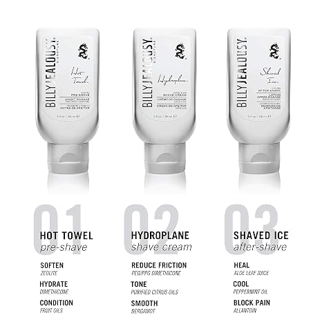 Billy Jealousy Shave3some Travel-Size Trio Shaving Kit for Men with Heating Pre-Shave, Super Slick Shave Cream and Cooling After-Shave, Citrus Scent, 3 Fl Oz Each